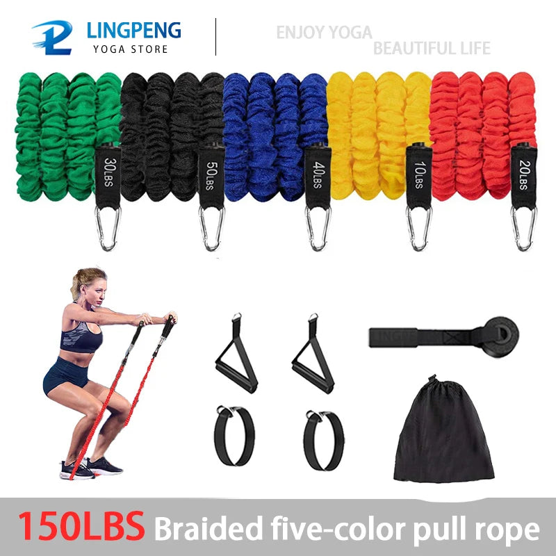 Ultimate Resistance Band Set - 5 Tube Workout Bands with Door Anchor, Handles, Ankle Straps & Fitness Stick for Total Body Training